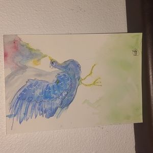 7x11in Watercolor painting , abstract painting of a bird